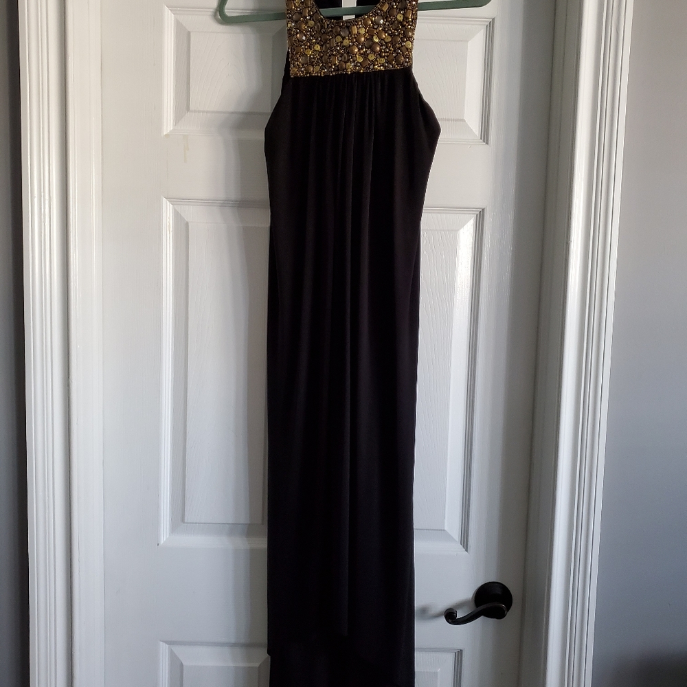 Beaded neck, high low dress